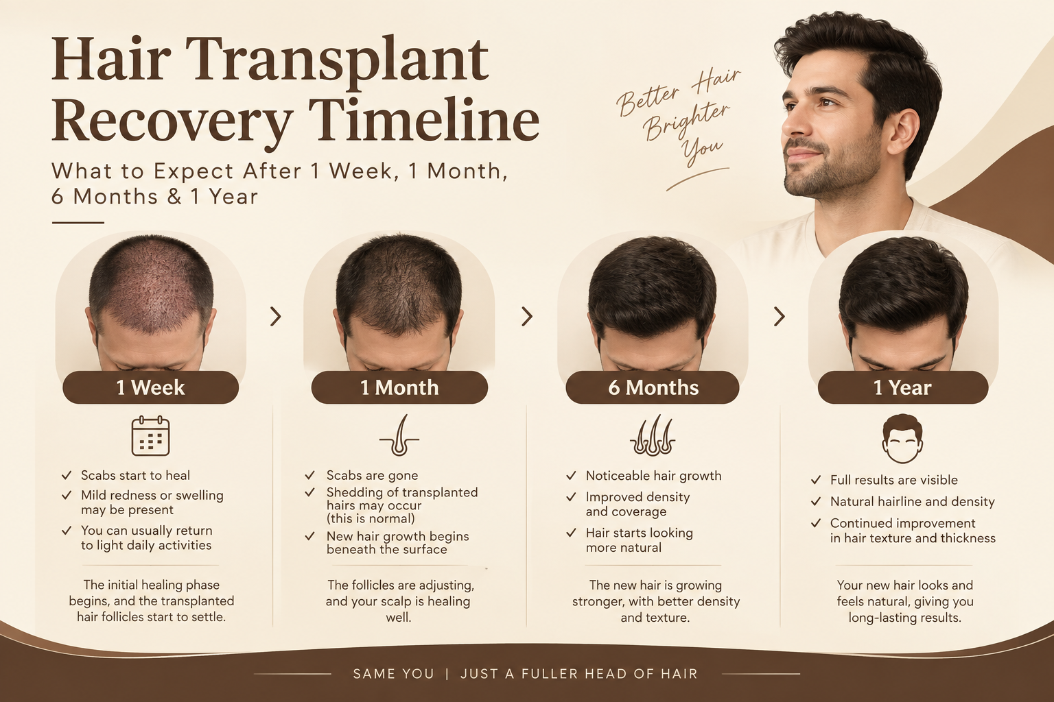 Hair Transplant Recovery Timeline: What to Expect After 1 Week, 1 Month, 6 Months & 1 Year